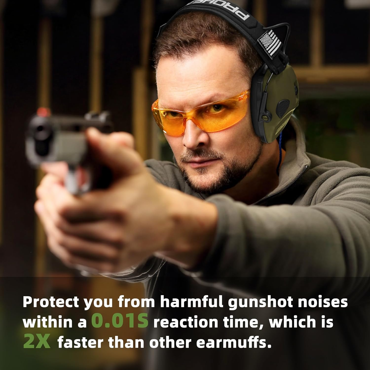 PROHEAR Electronic Ear Protection for Shooting with 4X Sound Amplification, Gun Range Hearing Protection Muffs, NRR 23Db Noise Reduction Headphones for Hunting, Green image number 2