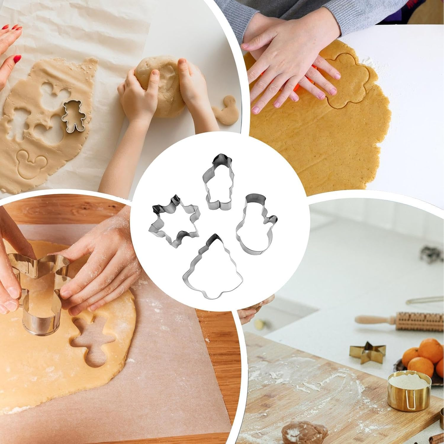 Christmas Cookie Cutter Set,4X Snowman Santa Claus Snowflake Tree Cookie Cutters Biscuit Mold | Kitchen Baking Tool Cookie Cutters Shapes for Festival Cookie Baking image number 1