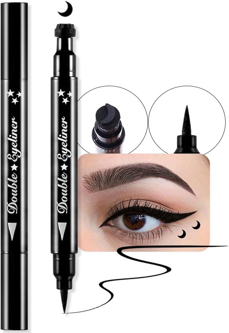 Evpct 4In1 Star Flowers Hearts Moon Face Stamps Eyeliner Makeup Set, Black Colored Liquid Winged Wing Eyeliner Stamp Wingliner, Waterproof, Star Eye Liner Stamp Figures Tool