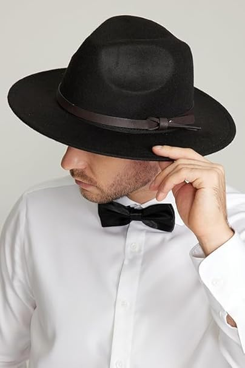 2PCS Hats for Men Women Wide Brim Belt Buckle Felt Panama Hat Dress Hat image number 1