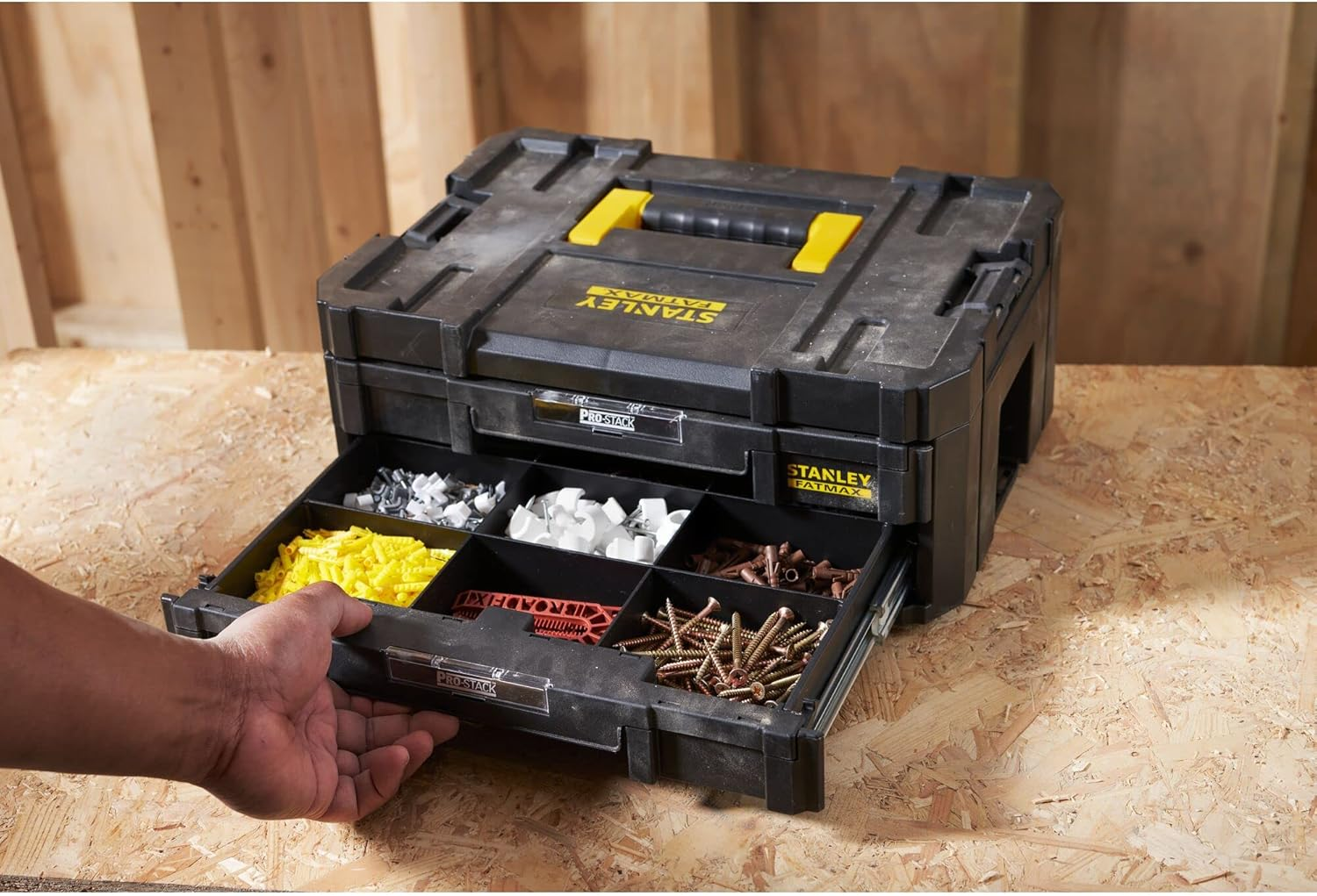 STANLEY FATMAX PRO-STAK IV Double Drawer, Polypropylene Body, 2 Modular Drawers, Stackable, Removable Dividers, Bi-Material Handle, Volume 8L, FMST1-71969 image number 6