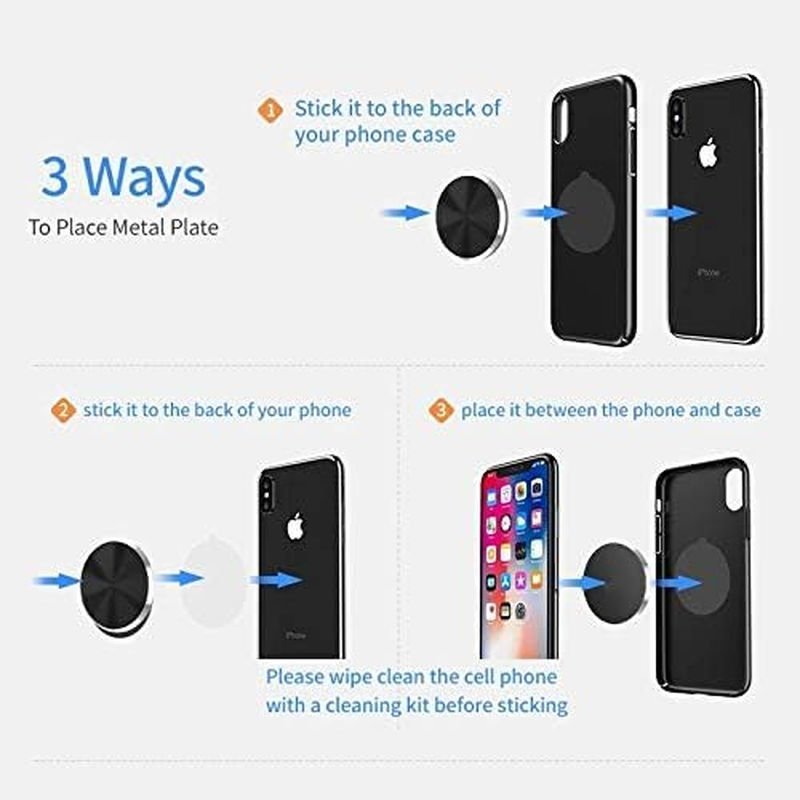IKEEP Metal Plates Replacement Set 4 Pack for Magnetic Car Mount. Kit of 4 Black round Discs without Holes for Case Back, Phone Magnets. Strong 3M Adhesive Backing Circular Cell Phone Holder Stickers image number 1