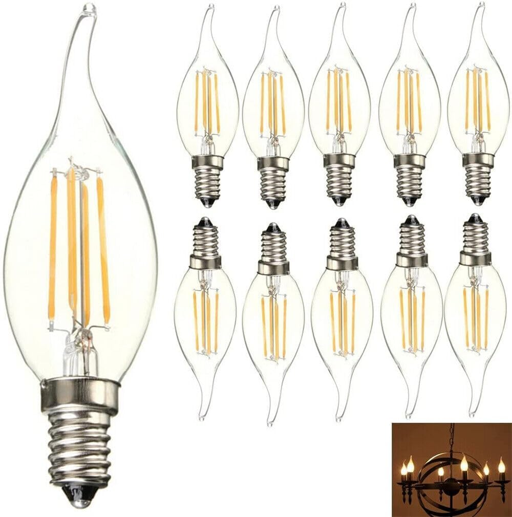Tootoo 10Pcs 4W 6W Edison Light Bulb Vintage Industrial Cafe Bar Filament Led Globe E14 (10X(4W-Bent Tip-Warm White)) image number 5