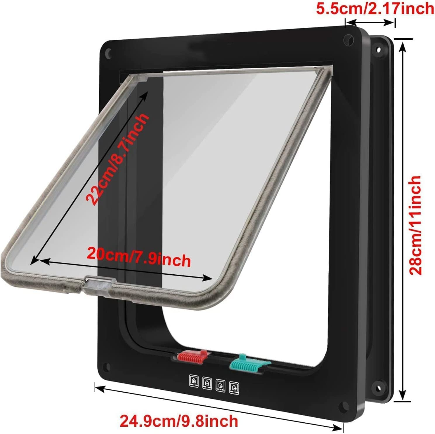 Large Cat Flap, XL Dog Flap, 4-Way Magnet, (Outer Size 28 X 24.9 Cm), Weatherproof Cat Door for Pets with a Circumference of <63 Cm