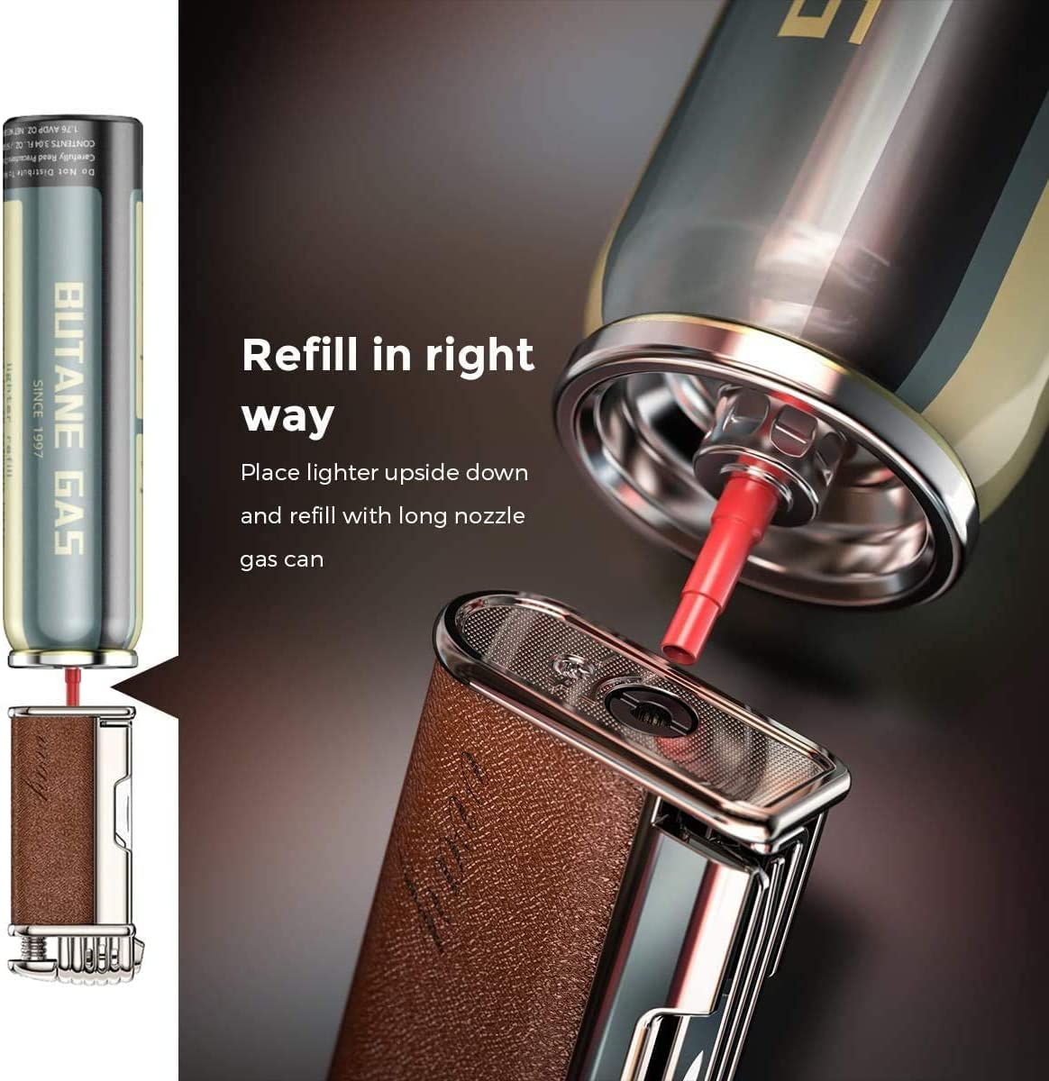 Windproof Lighter Butane Gas Jet Single Flame Candle Lighter, Adjustable Flame and Refillable Fuel Metal Lighter (Butane Not Included) image number 6