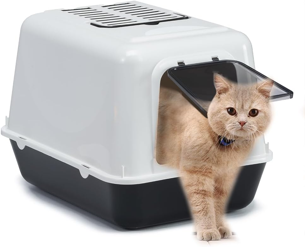 Ferplast Closed Cat Litter Tray, Cat Litter Box, 2 Anti-Odor Activated Carbon Filters Included, Darkened Swing Door, 39.5 X 52.5 Xh 38 Cm, Clear CAT 20 Litter Tray, Mixed Colors