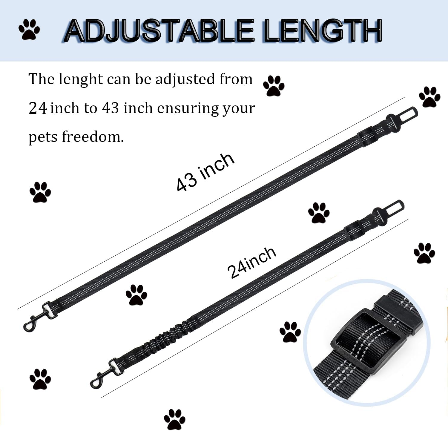 Dog Seat Belts for Cars, Leash Adjustable, Universal Dog Seatbelt for Car Travel, Elastic Buckle Pet Car Harness, Durable Cat Seat Belt with Strong Nylon Buffer-(Black) image number 1