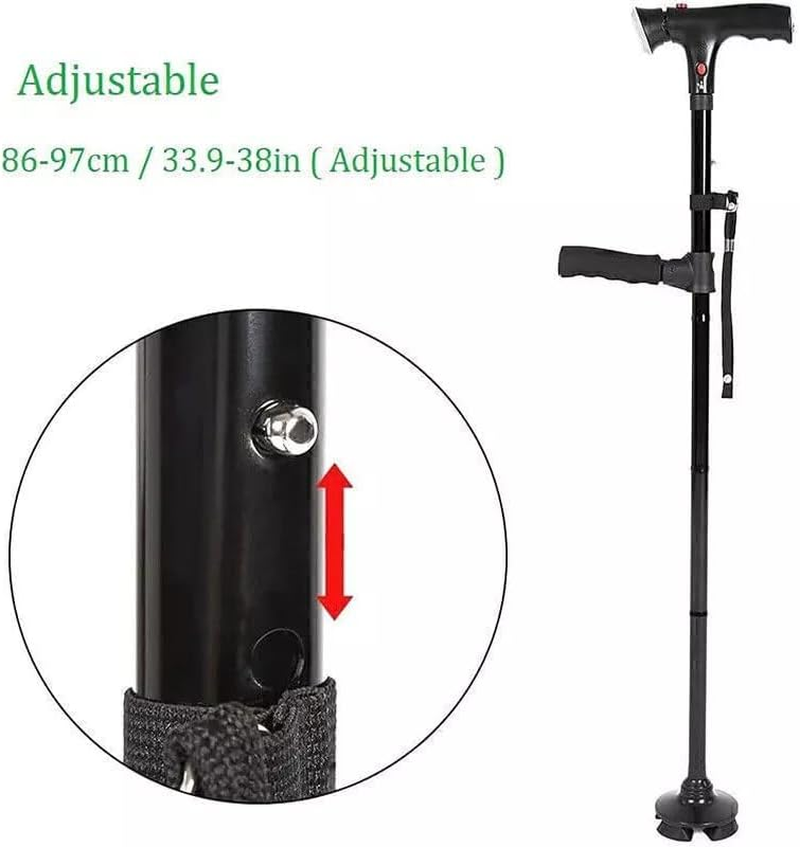 Elder Folding Walking Stick Walking Cane Height Adjustable LED Light Alarm image number 3