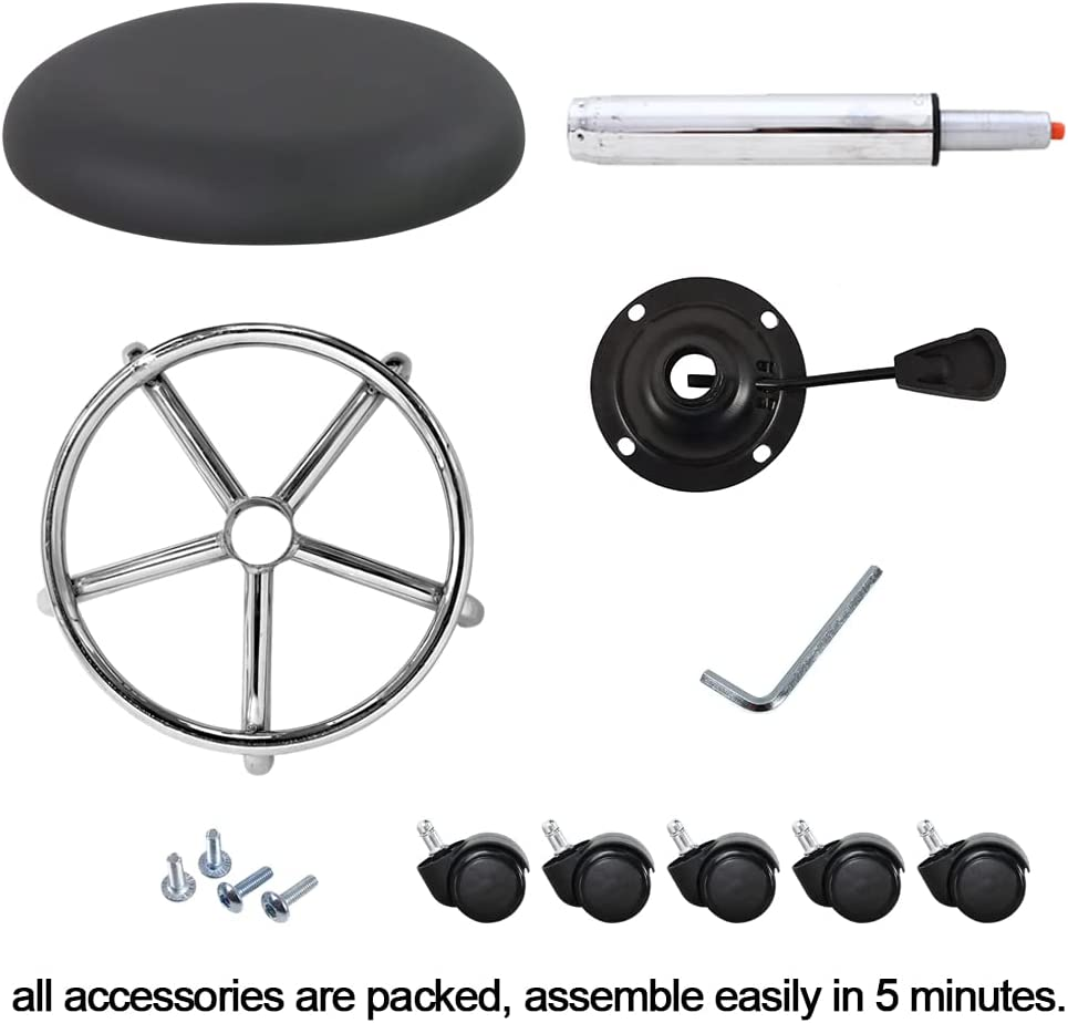 WKWKER Ergonomic Rolling Stool PU Leather Stool on Wheels Swivel Height Adjustable Seat Stool Chair for Kitchen Drafting Salon Lab Office Massage Stool (Gray)