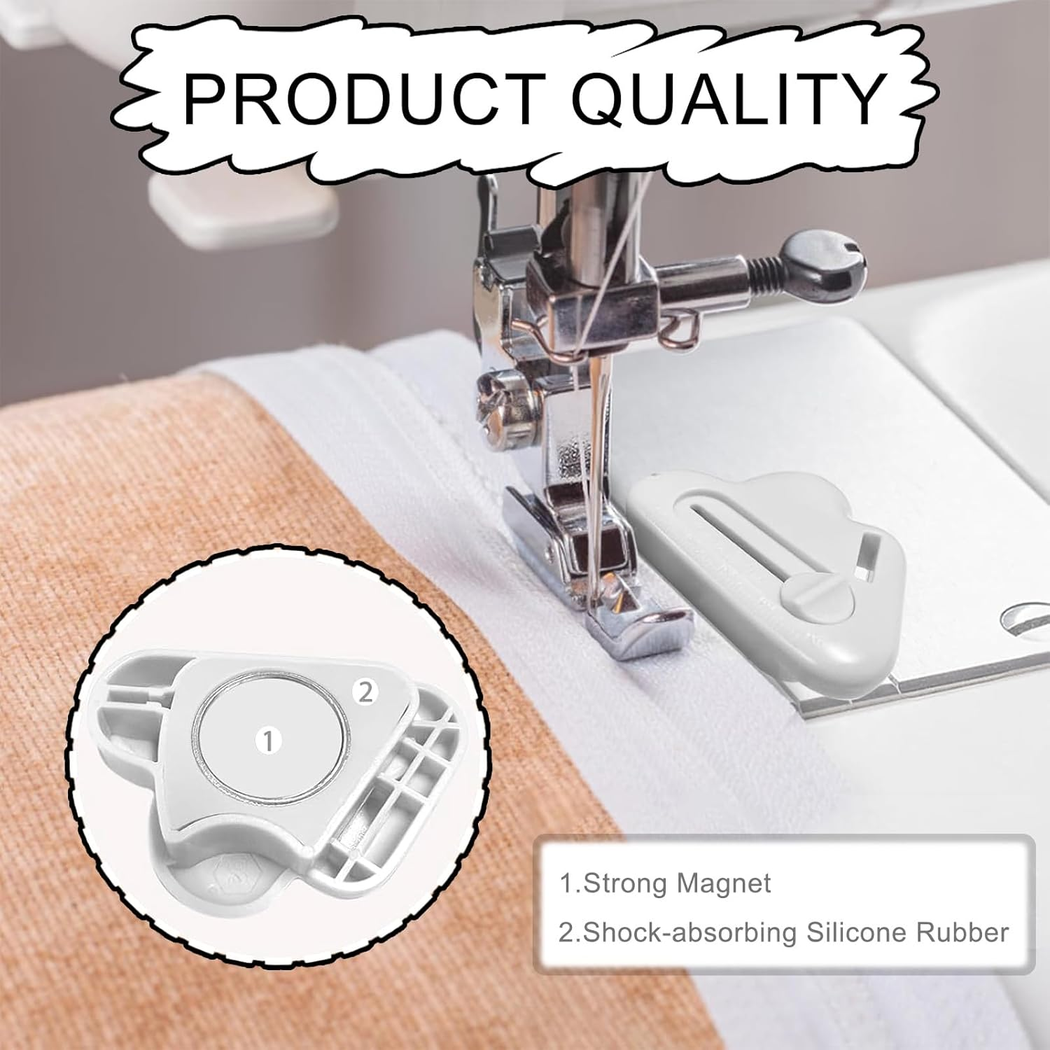 3Pc Magnetic Seam Guide & Seam Ripper - Multipurpose Polygonal Hemmer Guide with Measurement Scale - Universal Sewing Machine Accessories Kit for Precision Stitching （White,Blue & Pink) image number 2