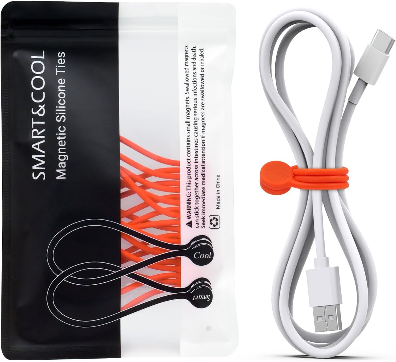 SMART&COOL Reusable Silicone Magnetic Cable Ties for Bundling and Organizing, Holding Stuff, Book Markers, Fridge Magnets, Assorted Color, 7.16'' (10-Pack,Orange) image number 3