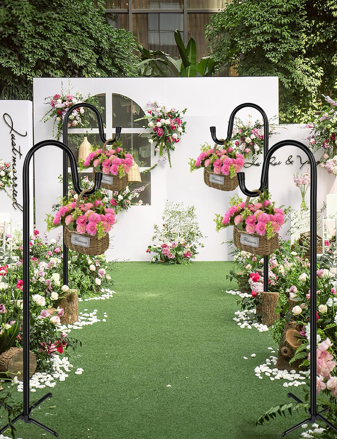 Ottsuls Shepherd-Hooks Adjustable for Bird-Feeder Lantern Plant-Hook Garden-Stake - Plant Stand Hanger for Outdoor Flower Basket, Bird Feeder Hanger Weddings Decor