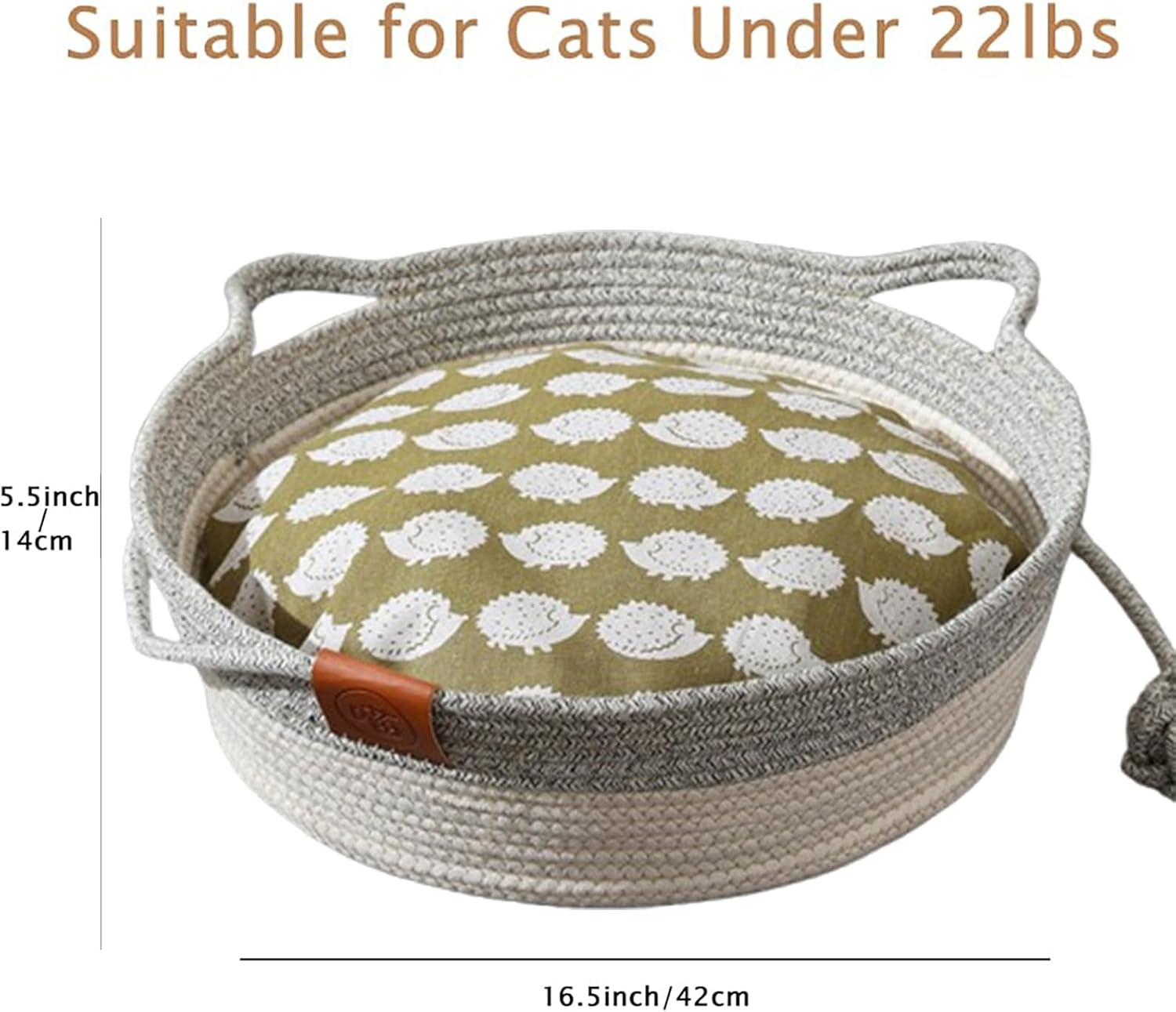 Handwoven Cotton Rope Cat Basket Breathable & Easy to Clean, Foldable Scratchable Cat Bed with a Playing Ball for Kittens (Grey with Cushion-M) - Grey With Cushion-M image number 3