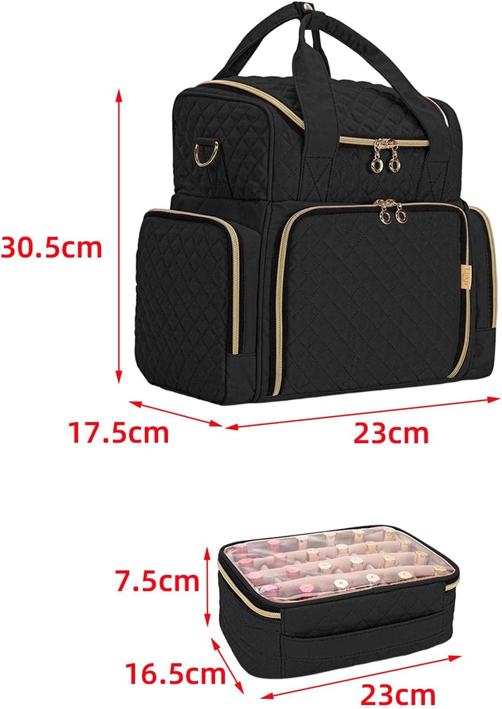 Nail Polish Carrying Case Bag Large Nail Polish Organizer Multifunctional with Mesh Pocket Sturdy Stitching Portable Large Handbag Organizer image number 4