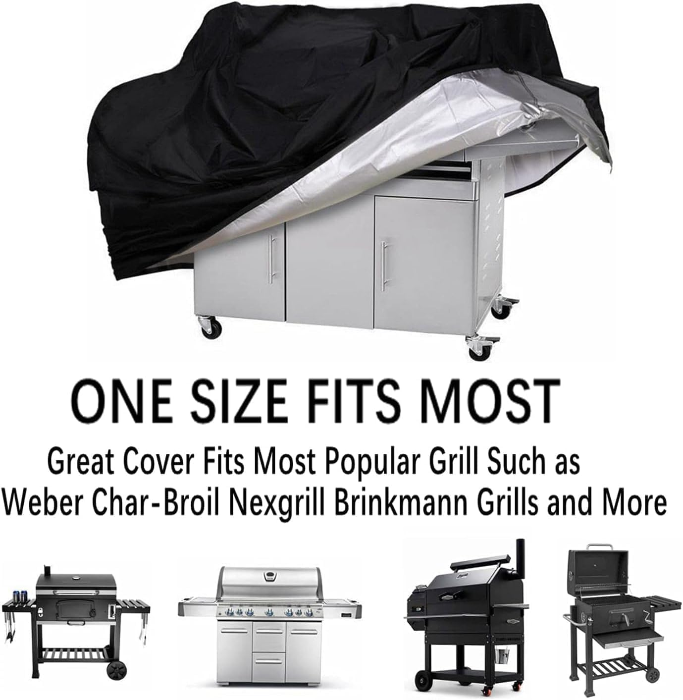 Grill Cover, Waterproof BBQ Grill Cover, 58 Inch Rip-Proof and Anti-Uv Barbecue Gas Grill Cover Compatible for Weber Char-Broil Nexgrill Grills and More image number 6