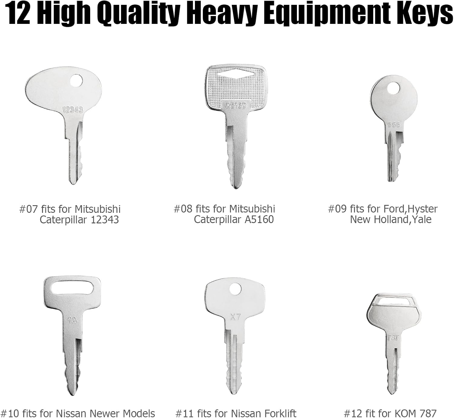 12Pcs Forklift Key Master Set for Hyster Crown Yale Cat Clark Komatsu Toyota Doosan Nissan JCB Volvo Tornado Mitsubishi Forklift Heavy Equipment Keys Set image number 5