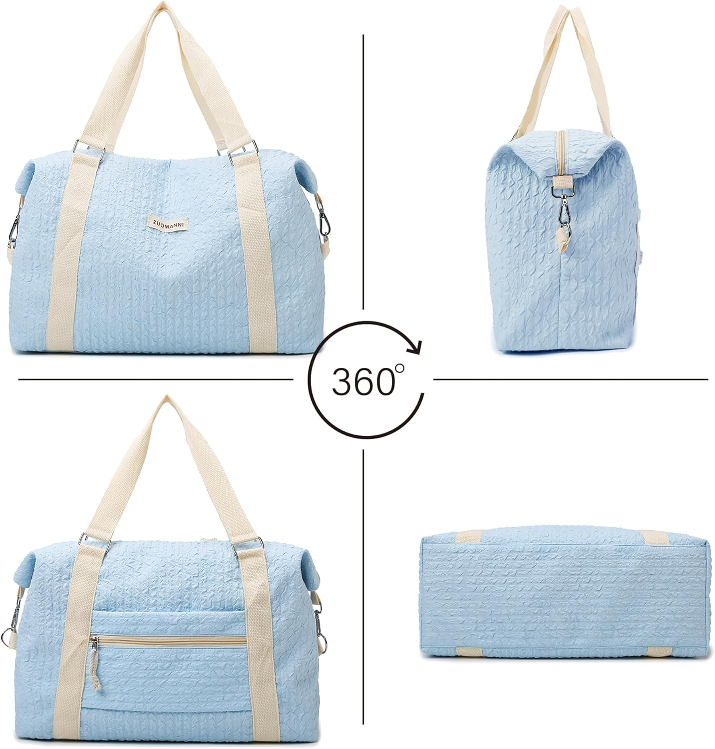 Travel Duffle Bag,Weekender Bags for Women Men,Overnight Carry on Tote Bags,Large Sports Gym Bags Portable Double Layer Wet Pocket Traveling Duffel Tote Bag, Blue, Large - Blue image number 5