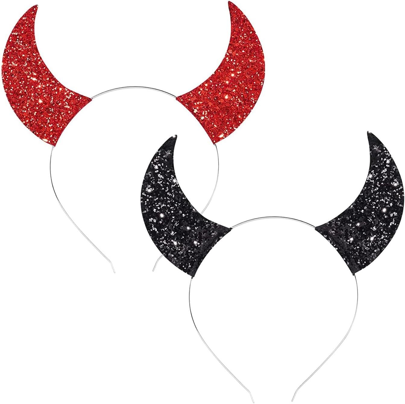 OHEETU 2 Pcs Halloween Devil Horns Glitter Red Black Headband Headband Costume Accessory for Cosplay Party image number 4