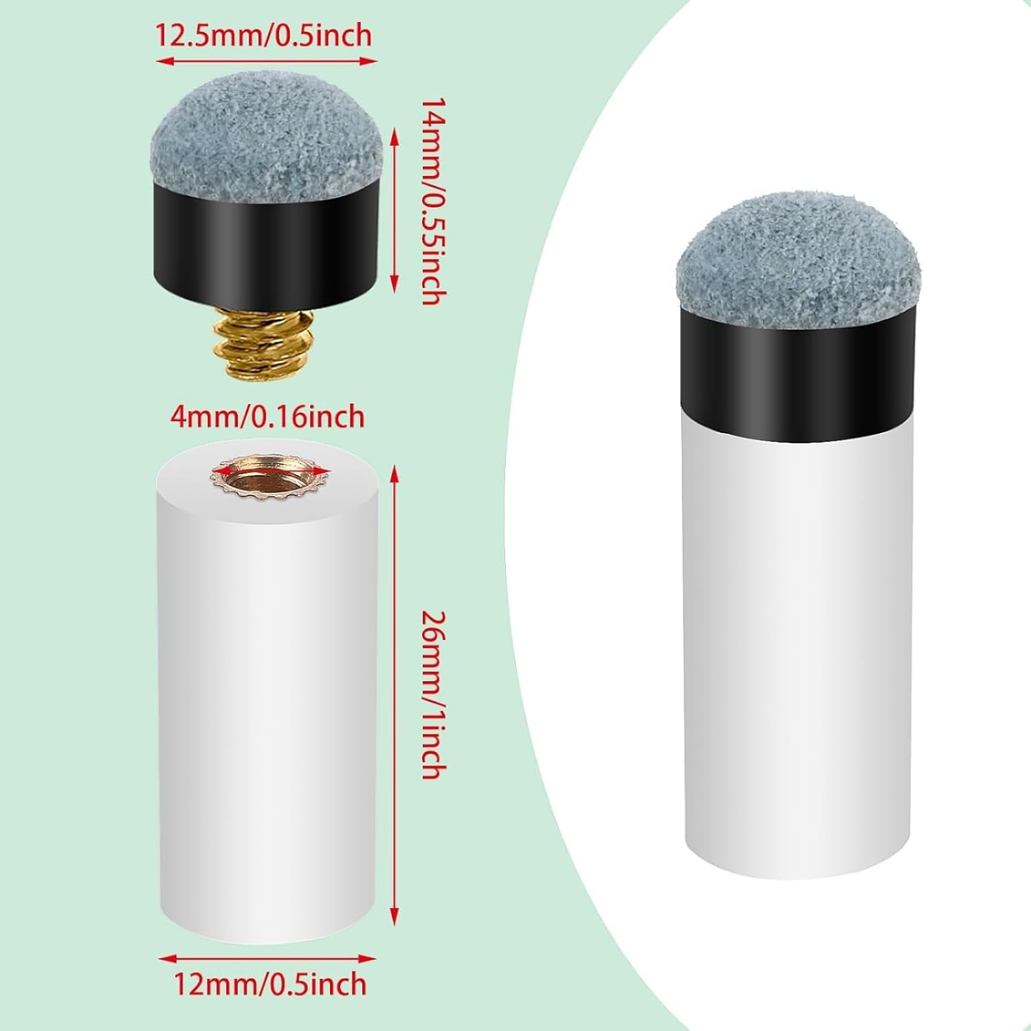 GAIVEK 10 Sets Soft Billiard Cues Tips Replacement with White Pool Cue Stick Ferrules, Screw on Pool Cue Tips Pool Stick Tips Replacement Parts Stick Repair Tool Set, 12Mm (Grey) image number 2