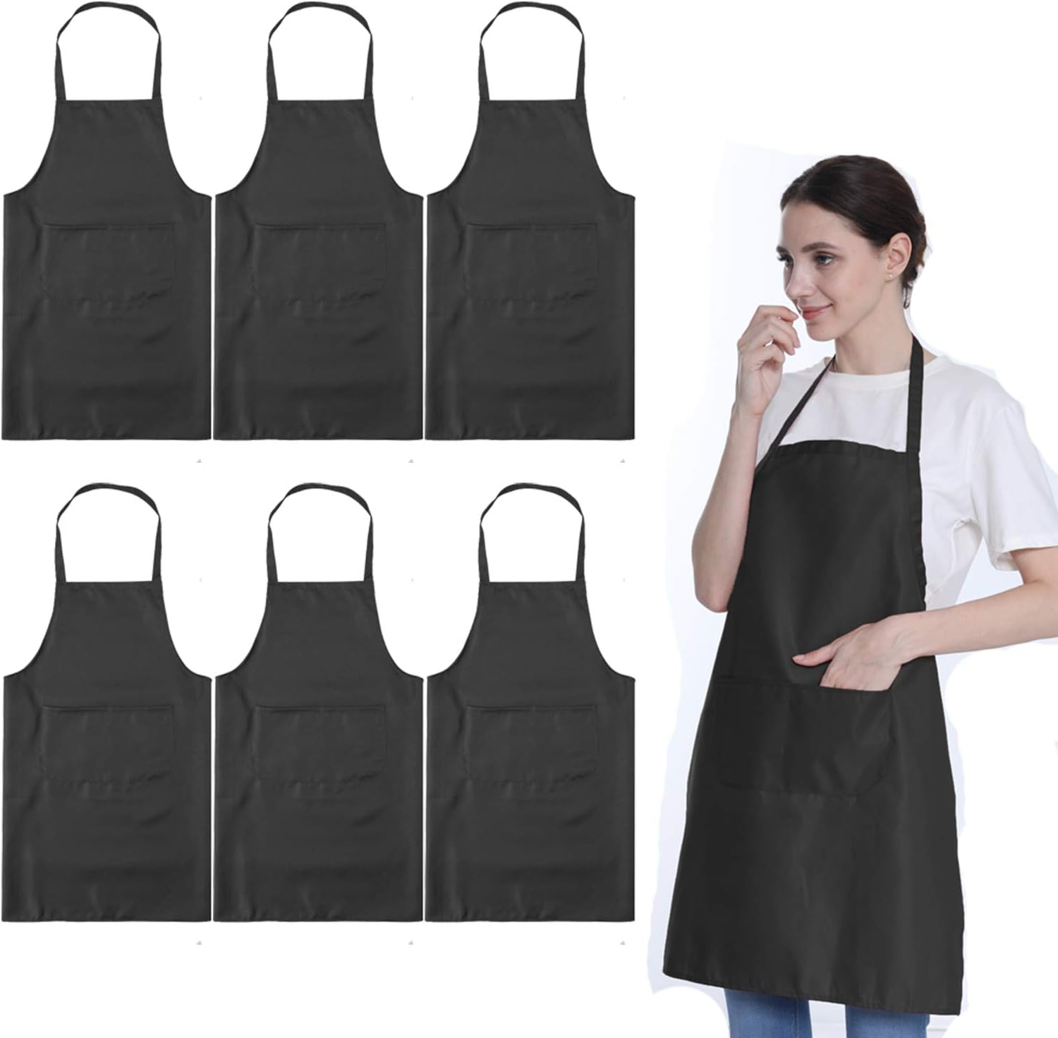 LOYHUANG Total 6PCS Bib Apron Adult with 2 Pockets for Women Men Chef Cooking Kitchen