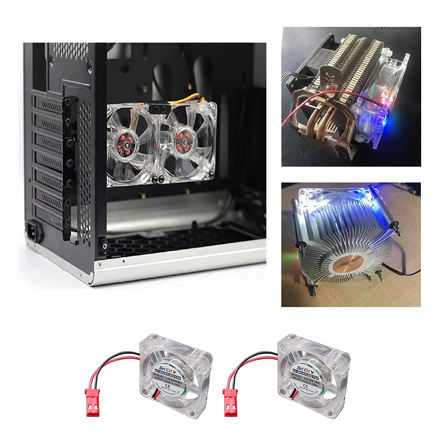 4Pcs 0.25A DC 5V Cooling Radiator Fans 30X30Mm LED Blue Light Brushless CPU Heat Cooler 2-Pin Connector Compatible with Raspberry Pi 4