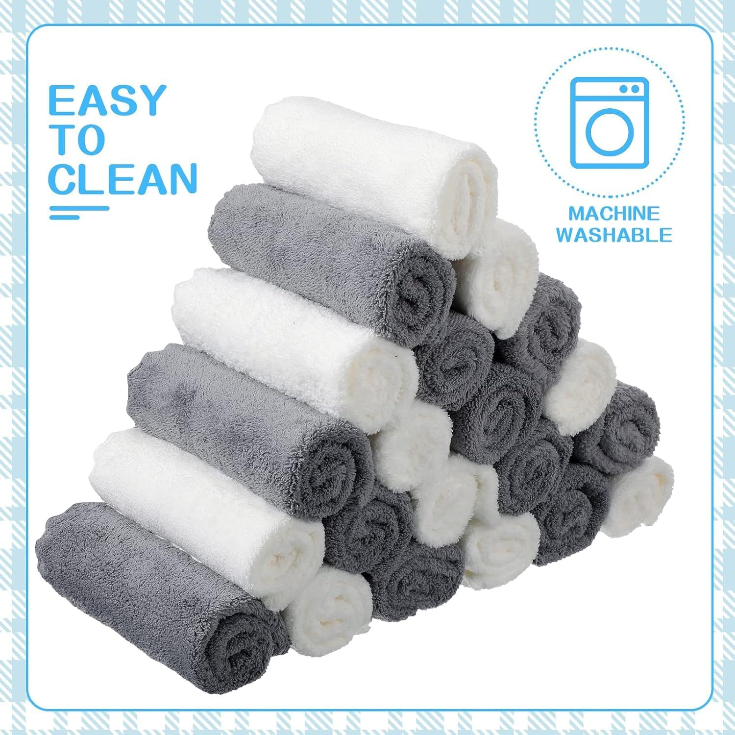 24 Pcs 12 X 12 Inches Hand Towels Quick Drying Microfiber Coral Velvet Highly Absorbent Towels Washcloths Soft Absorbent Face Towel Coral Fleece Wash Cloths for Hotel Bath Bathroom Baby Spa Gray White