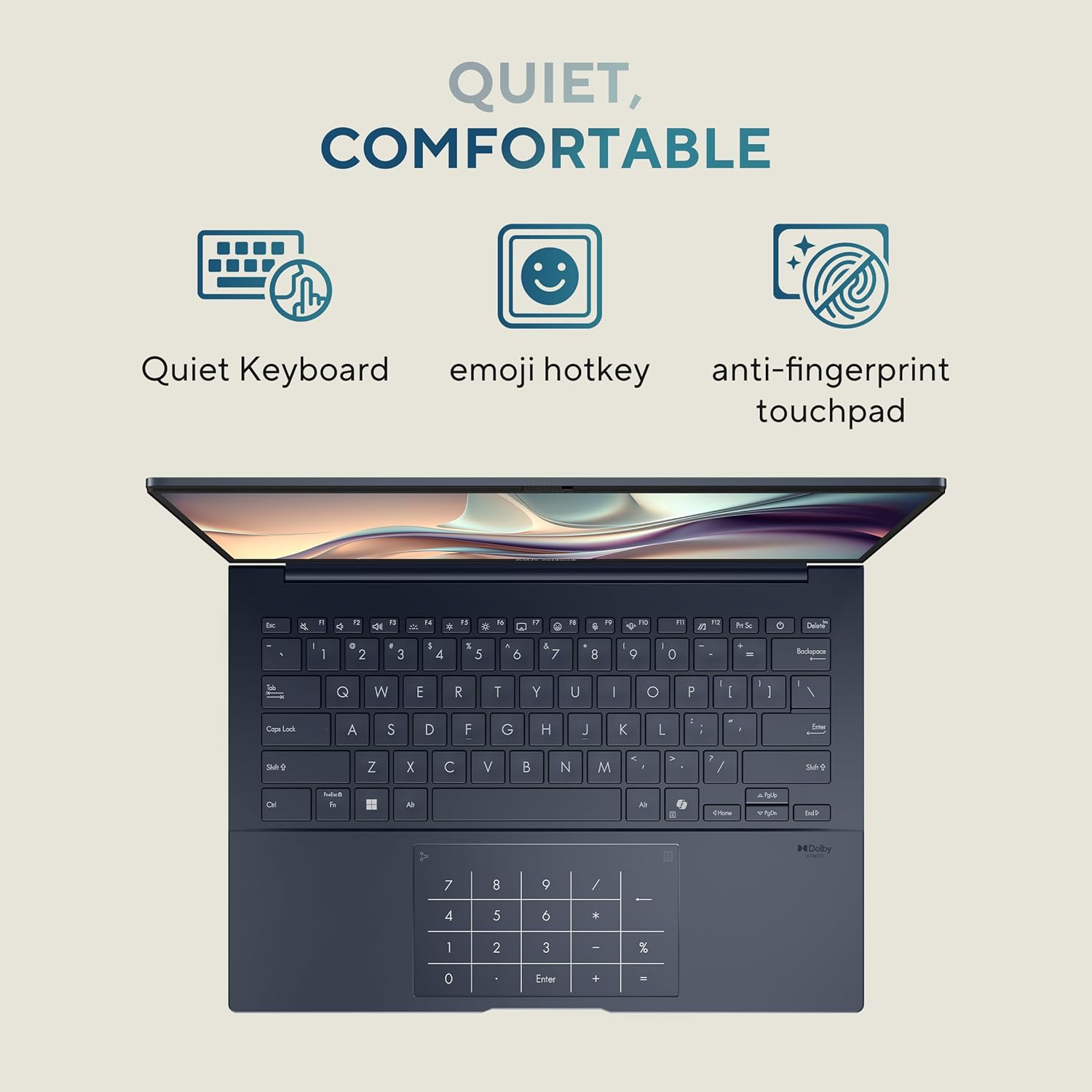 ASUS Zenbook 14 Lifestyle Laptop. 14" 3K OLED Display. Intel Core Ultra 7 Processor 255H 2.0 Ghz (Up to 5.1 Ghz) Intel AI Boost NPU up to 13TOPS. LPDDR5X 16GB RAM. 1TB Pcie 4.0 SSD. Wi-Fi 7. Win 11 H image number 2