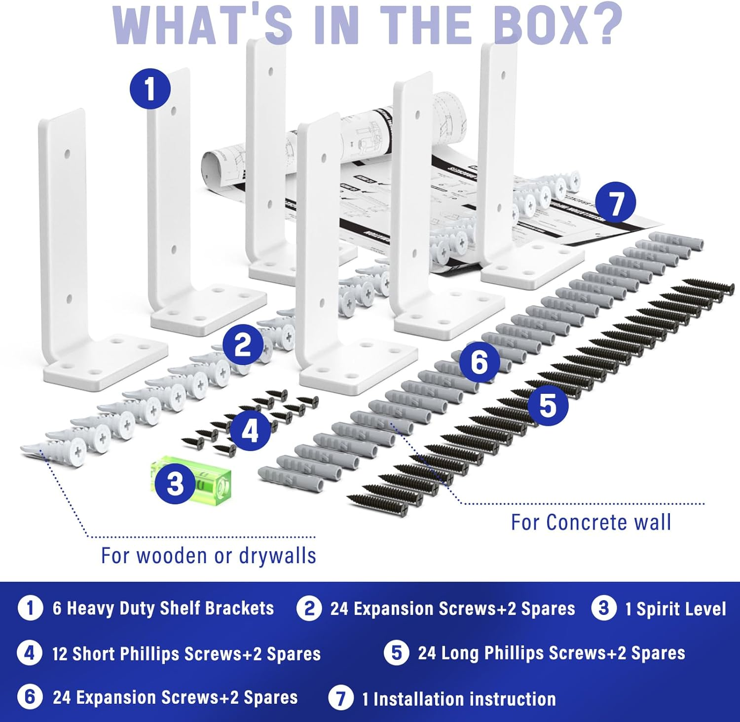 Goovilla Shelf Bracket, Heavy Duty Floating Shelf Brackets 6 Inch Long, 6 Pack Brackets for Shelves, White Coated Metal Wall Shelf Support Brackets with 1/5 Inch Thick and 160 Lb. Load Capacity image number 5