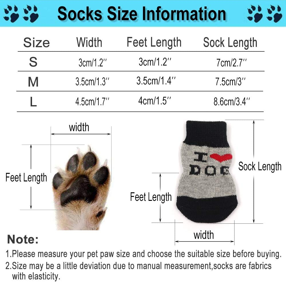 4 Pairs Anti-Slip Dog Socks and Cat Socks with Rubber Reinforcement and 8 Small Straps, Indoor Wear Pet Paw Protector for Hardwood Floors Small, Medium, Large Dogs (L) image number 1