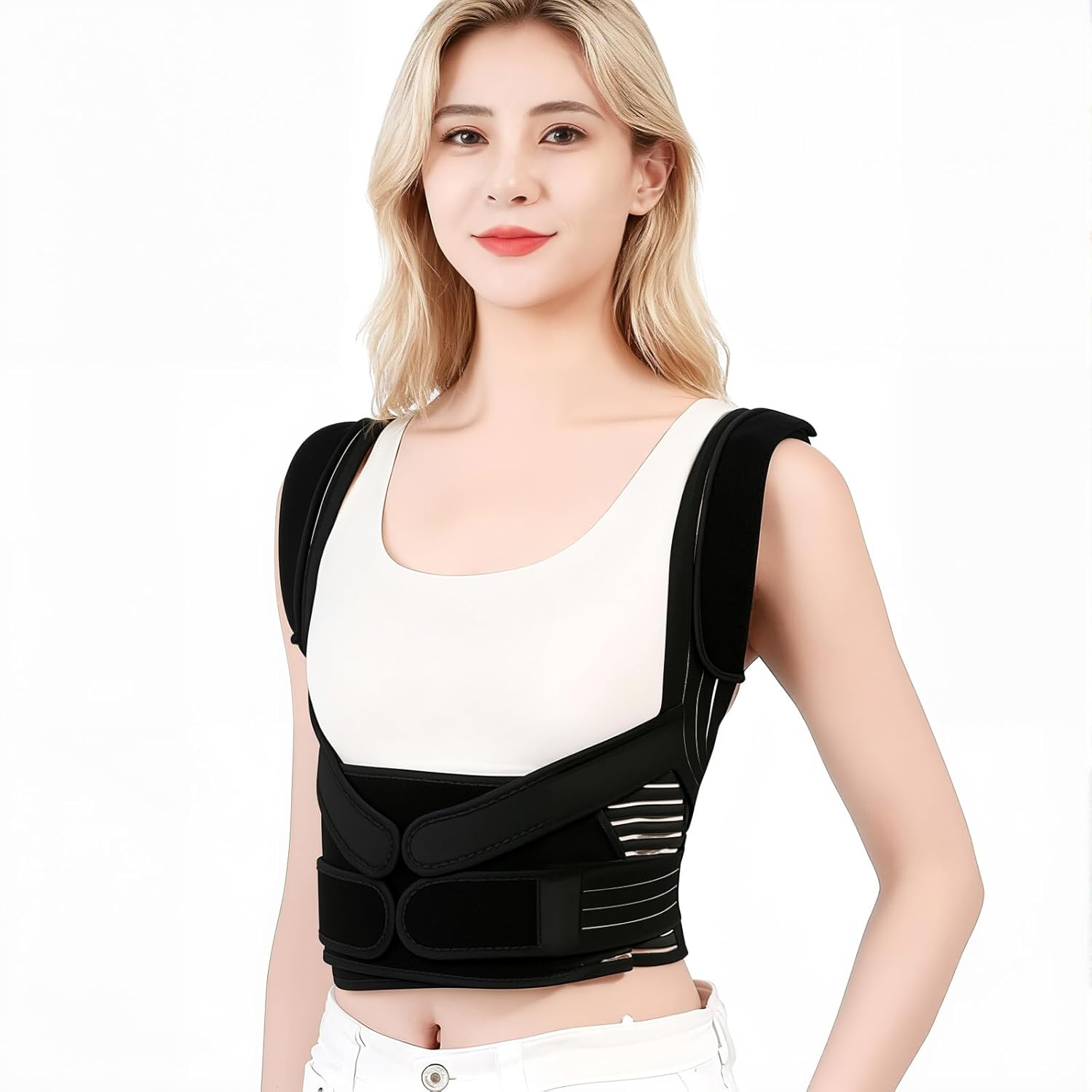 Back Brace Posture Corrector - Support for Women & Men, Adjustable Belt for Posture Correction for Neck Shoulder & Upper Back Pain Relief, Improve Posture Correct Hunchback Slouching (L)