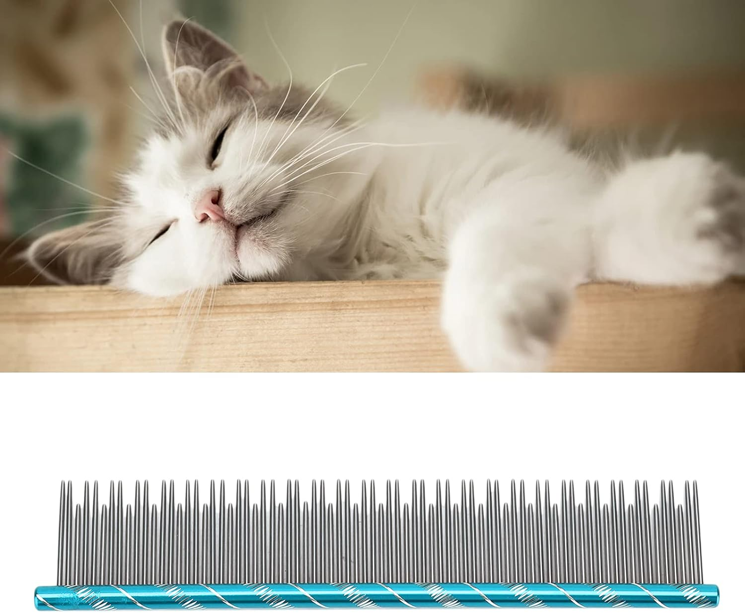 Pet Hair Removal Comb, Rugged Durable Reusable Comfortable Open Knot Comb with Stainless Steel Teeth, Metal Dog Comb Professional Dog Grooming Tools for Cats Dogs (Blue) image number 5