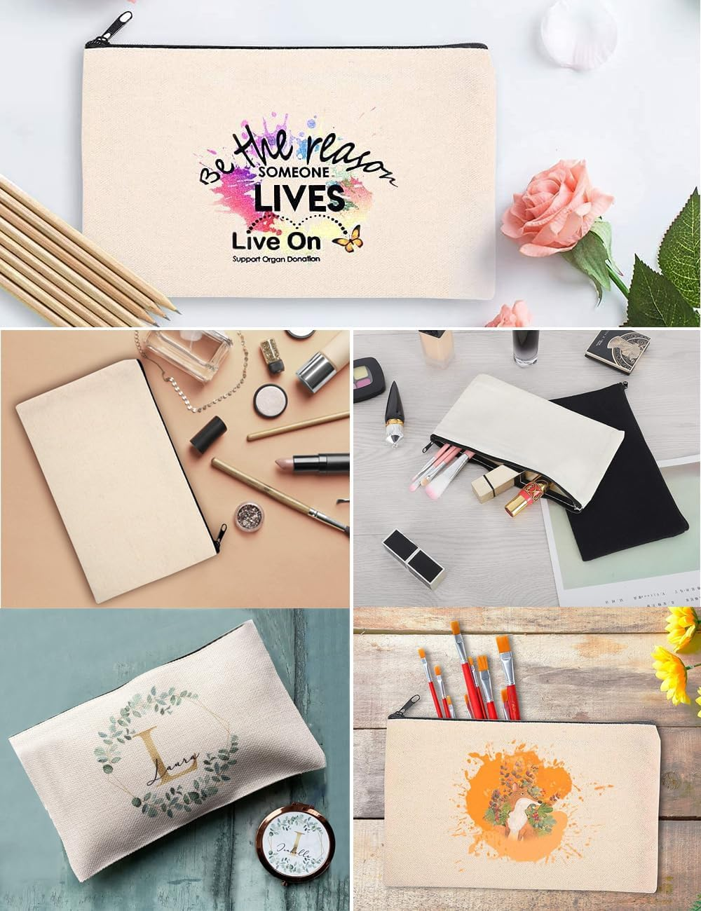 60 PCS Blank DIY Craft Pencil Bag, Canvas Zipper Pouch Bags, Storage Bag Pencil Case, Graffiti Stationery Bag, Multi-Purpose Cosmetic Bag, Makeup Bags to Store Personal Belongings for Work and Travel image number 6