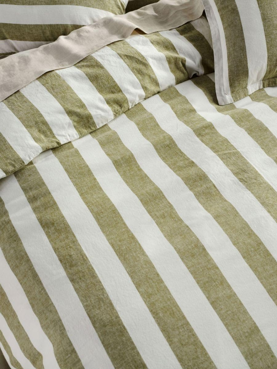 Linen House Vintage Stripe Quilt Cover Set, Pesto, Queen Size