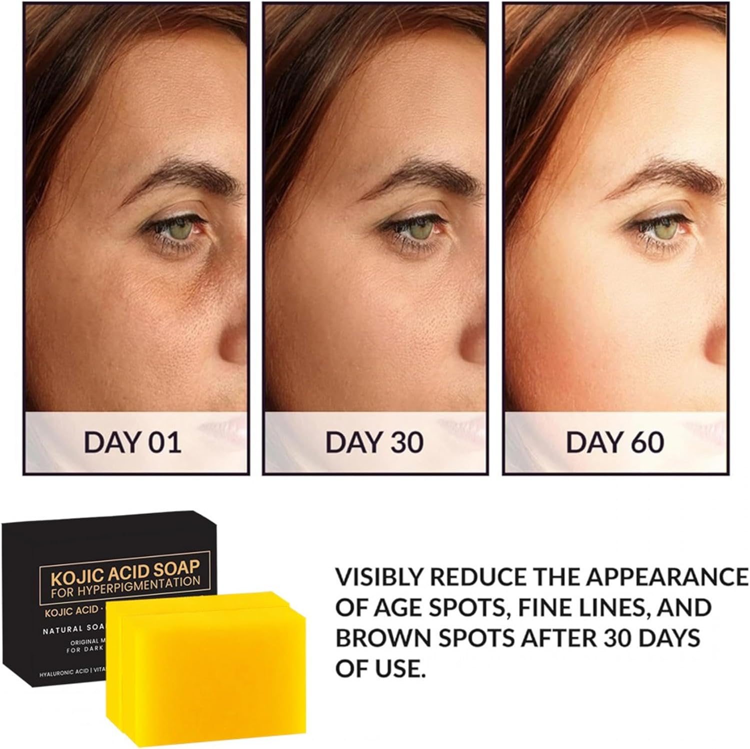 Wadayu 4PCS Natural Kojic Acid Soap Bar for Face & Body Clean, Smooth Skin and Moisturizing, Kojic Acid and Turmeric Skin Brightening Soap, 4X100G image number 5