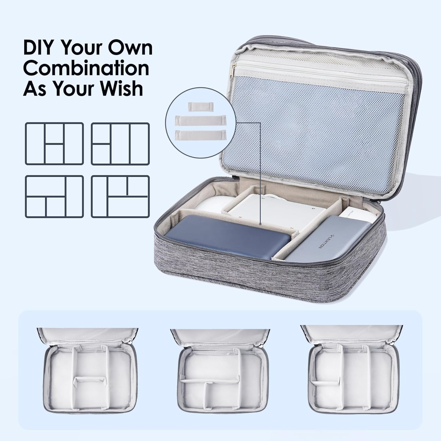 LENTION Travel Electronic Organizer Bag for Electronic Accessories, Water Proof, Scratch-Resistant Surface, Shock Proof, Double Layer for Power Bank, Iphone, Cord and More(M370, Space Gry) - Blue image number 2