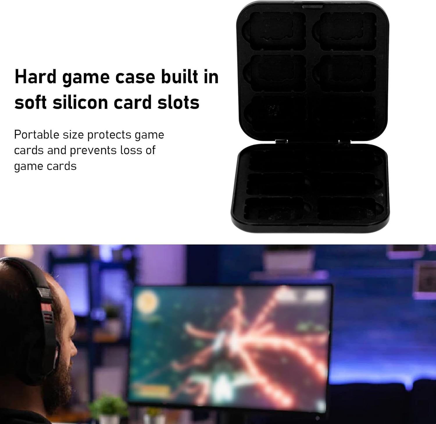 12,Game Card Case,12 Cartridge Slots Silicon Holder Storage, Game Card,Sdhc Card,Memory Card, with Hard Game Case,For Applicable Scope. (Black) - Black image number 3