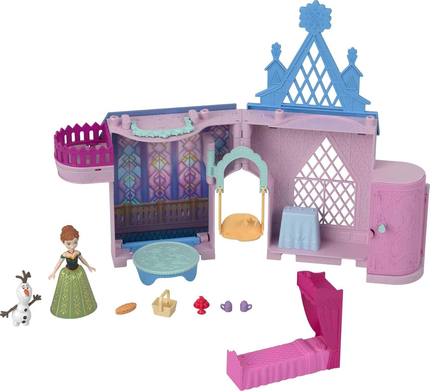 Mattel Disney Frozen Toys, Elsa Stackable Castle Doll House Playset with Small Doll and 8 Pieces, Inspired by the Disney Frozen Movies, Kids Travel Toys and Gifts