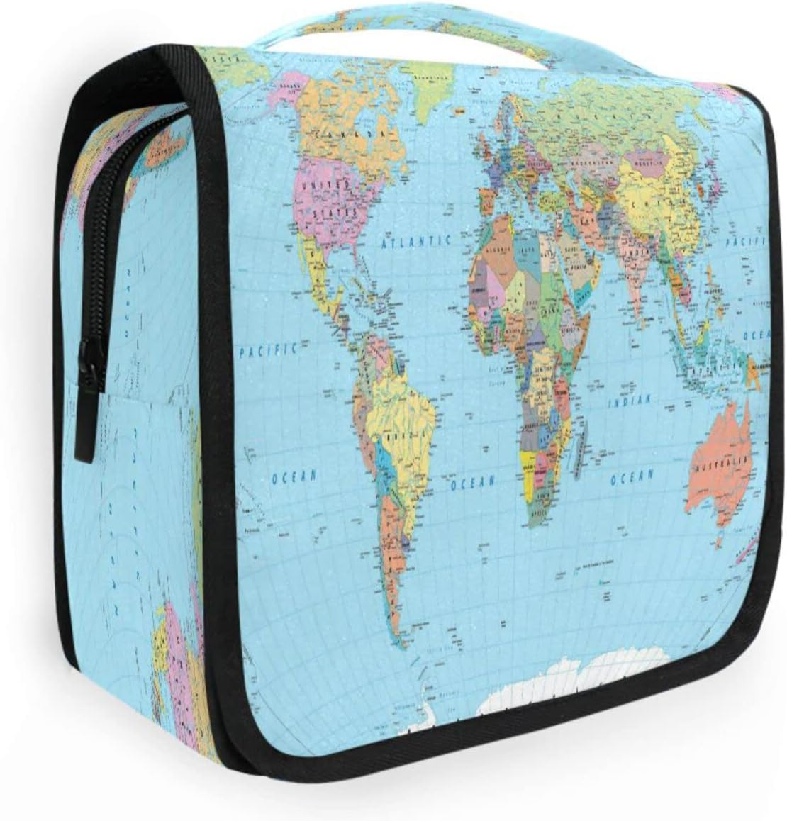 Blue World Map Hanging Toiletry Bag for Women Men, Portable Makeup Bag Organizer Cosmetic Bag for Purse Pouch Waterproof Travel Essentials Large Wash Bag for Kids Girls, Multicolor, One Size
