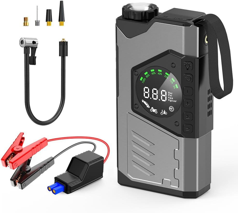 Jump Starter, 3000A Car Battery Jump Starter with Air Compressor, 12V Jump Box with Smart Jumper, Power Pack Portable Battery Jumper Starter with LED Display image number 2