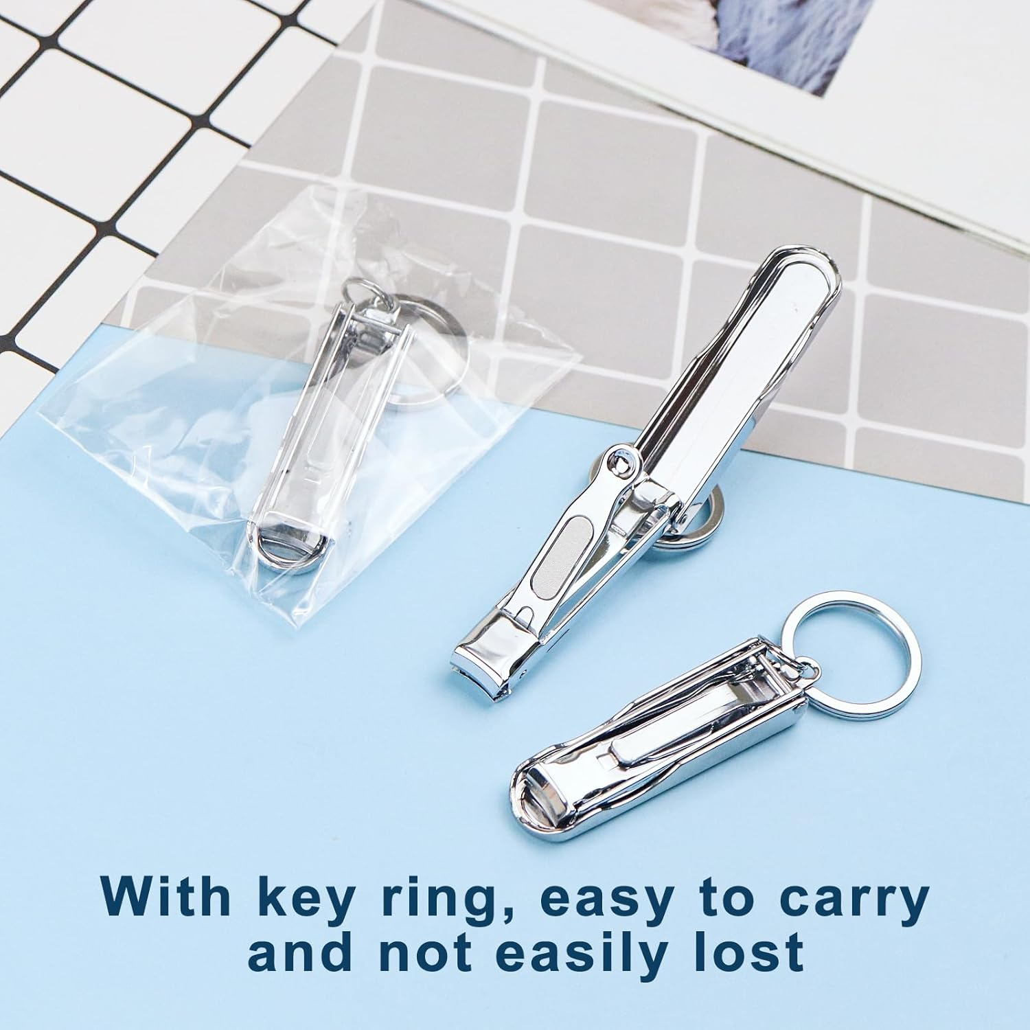 Individually Wrapped Nail Clippers Stainless Steel Fingernail Clippers Bulk, Sturdy Toenail Clippers Thick Straight Nail Tip Cutter Trimmers with Key Ring for Homeless/Men and Women/Hotel (50 Pack) image number 2