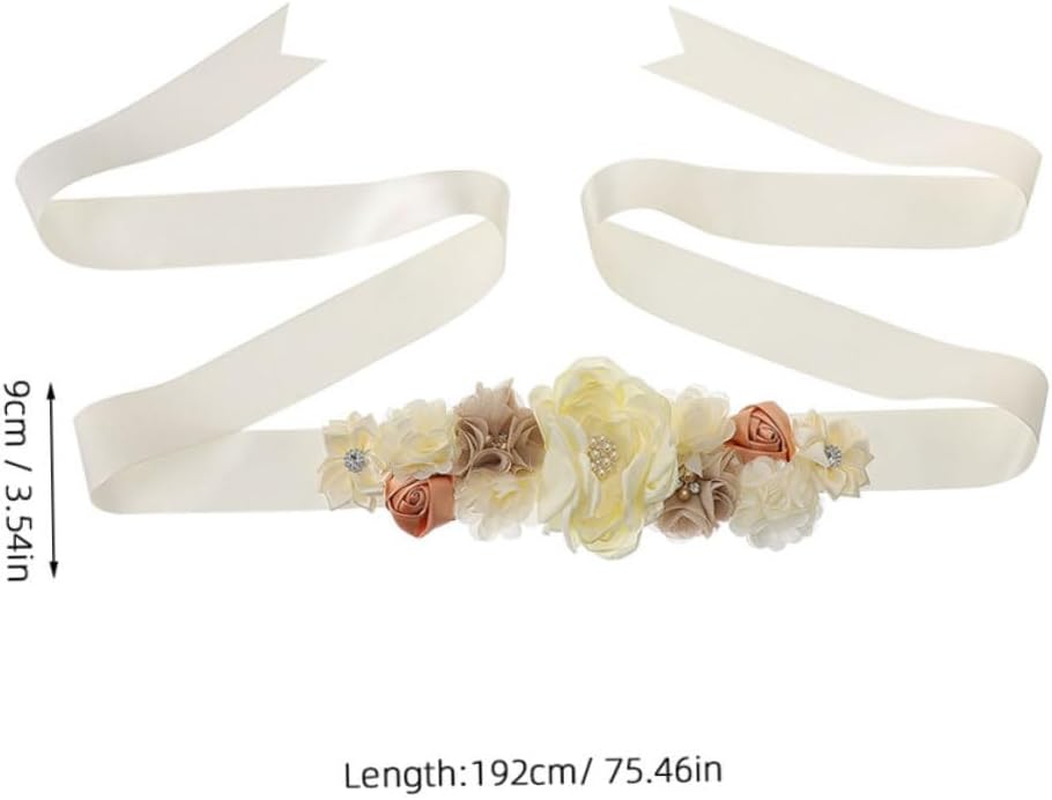 SUPVOX 2Pcs Maternity Sash Belt with Daisy Flower and Rhinestones Elegant Waist Support for Pregnant Women for Showers and Photography Sessions - Sky-Blue image number 2