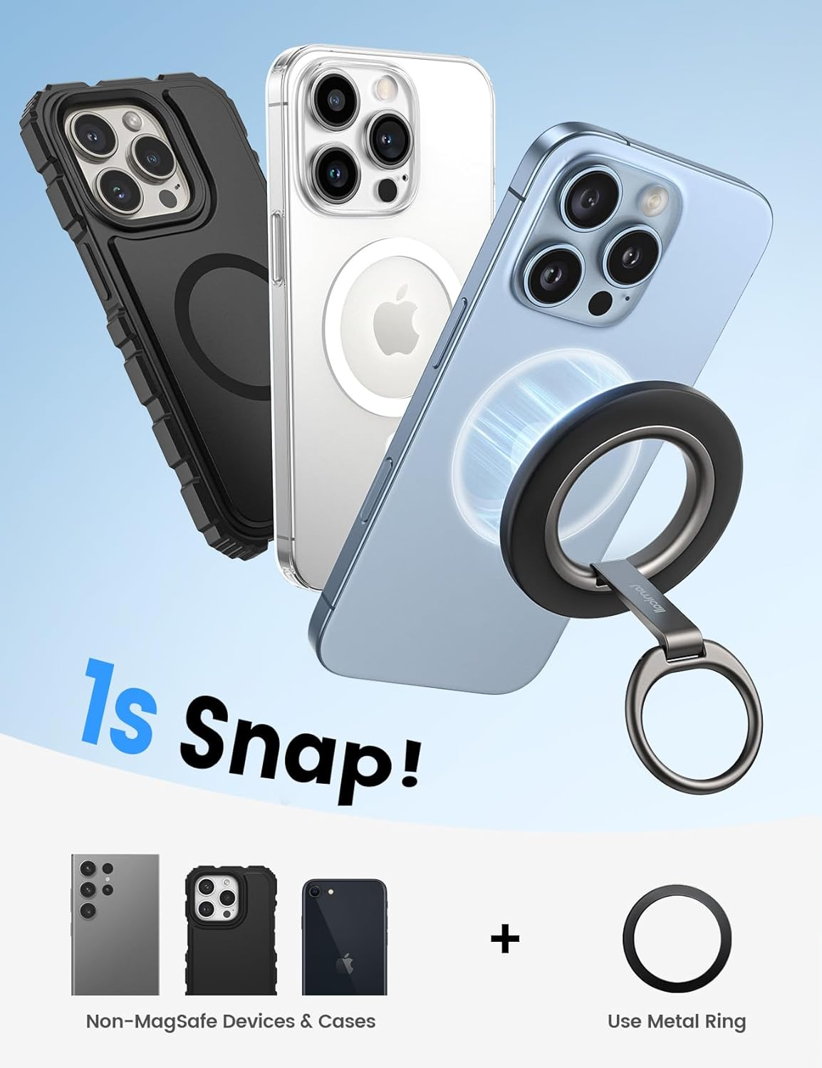 Lamicall 2025 [Stable Dual-Hinge] Magnetic Phone Grip Stand for Mag Safe, Finger Ring Holder Phone Kickstand [Super Magnet] 360&deg; Rotation Ring, Mag Safe Accessories for Iphone 17 Pro Max Air 16 15 14 image number 3