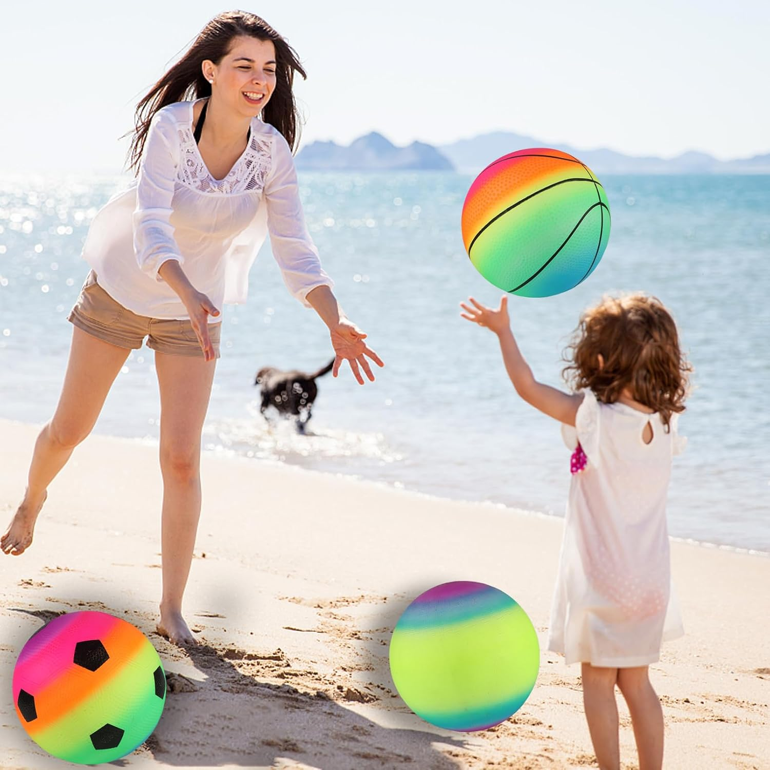 Smilixin Pack of 4 Bouncy Kickball, PVC Rainbow Ball, Children, Children'S Play Ball, Beach Ball with Pump, Football Softball, Children'S Ball for Indoor and Outdoor Use, 8.5 Inches image number 2