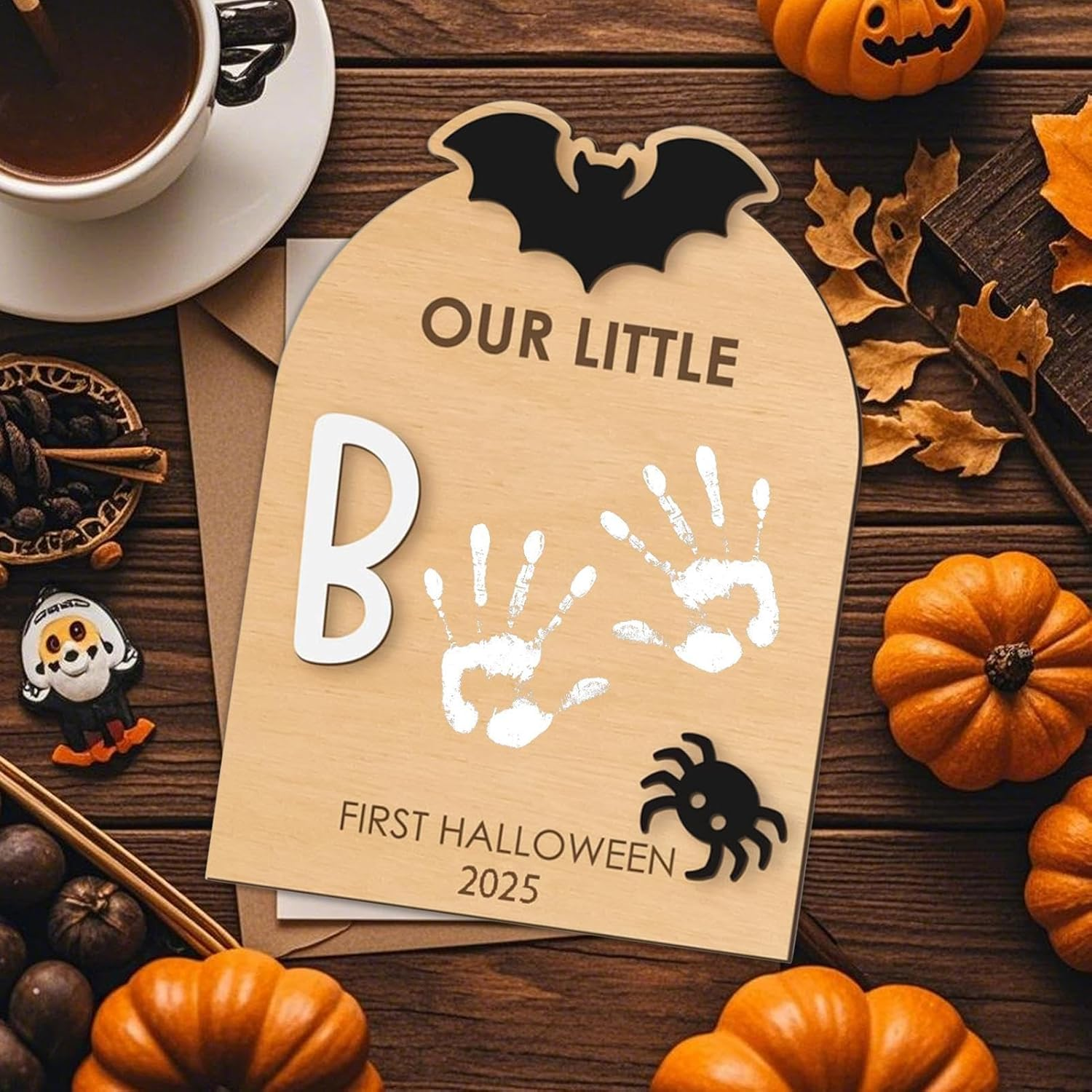 Baby Hand and Footprint Kit,Halloween Baby Footprint Casting Board - Craft Kit with Ink Pad Hand Ornament for Birth Shower Mom Dad Kids Family, Christmas Halloween Nursery - Pumpkin image number 4