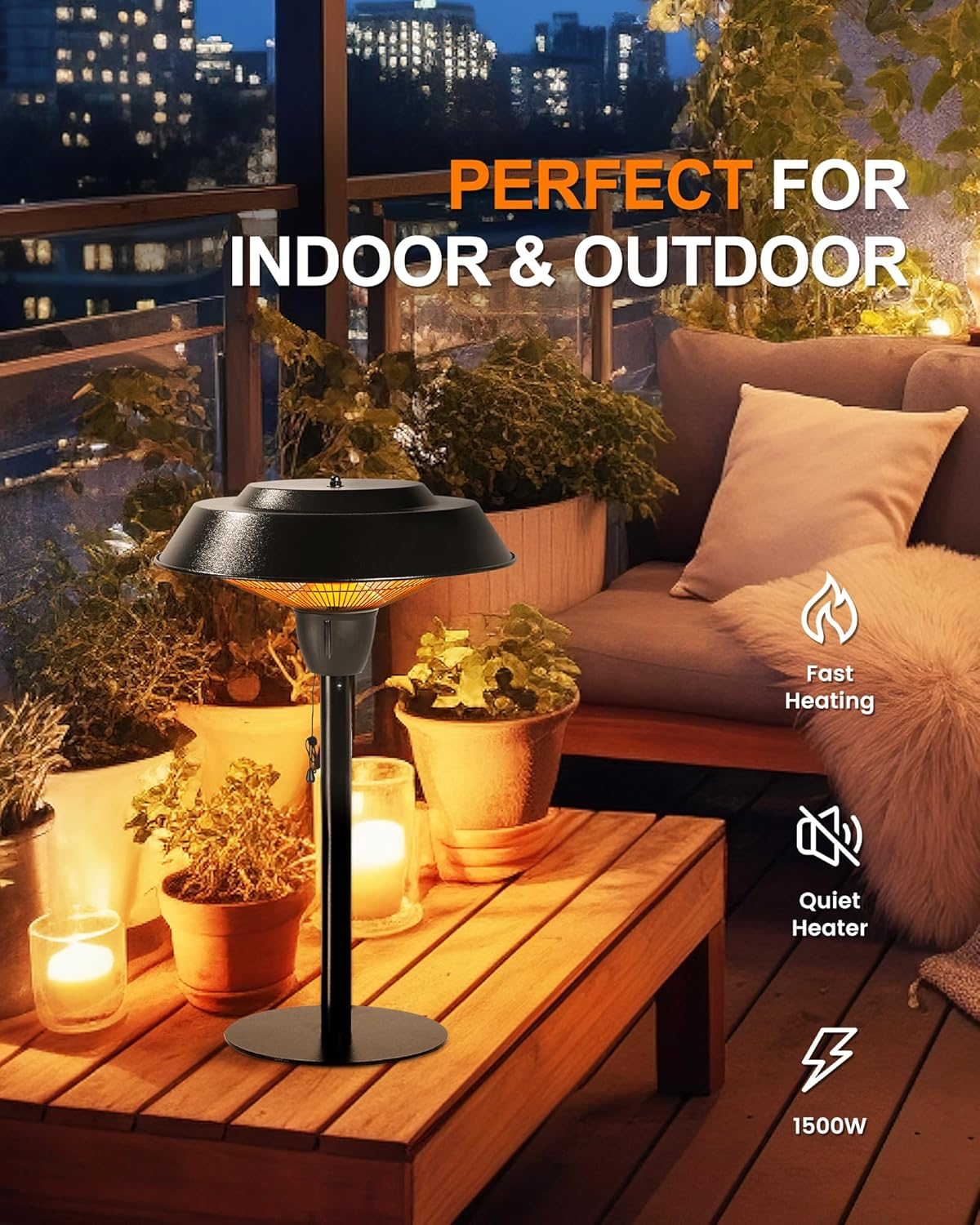 Star Patio Outdoor Heater, Electric Patio Heater, Tabletop Heater, Infrared Heater, Hammered Bronze Finished, Portable Heater 1500W, ZHQ1566-CT AU