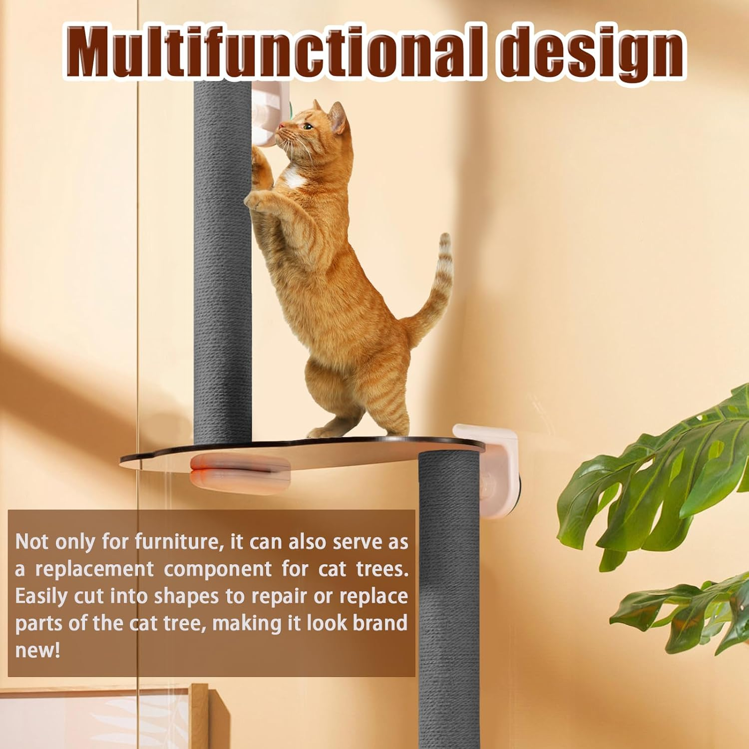 Cat Couch Protector, Self Adhesive Cat Scratch Pad, Cat Scratch Protector, Trimmable Self-Adhesive Carpet Mat Pad Cat, Cat Scratch Furniture Protector for Protect Couch Sofa Bed Door, 15.7&times;78.7 Inch - Khaki image number 6