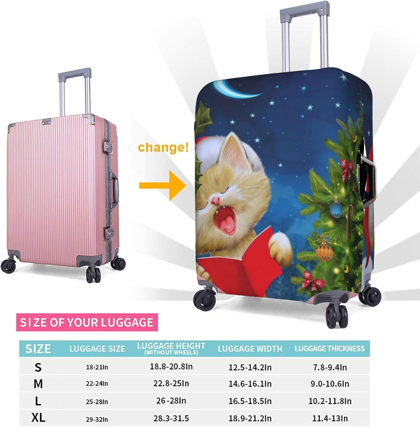 Obabo Serene Coastal Travel Luggage Cover,Washable Suitcase Cover Protector Anti-Scratch Suitcase Cover Fits 18-32 In, Cute Cat Sing Christmas Carols, S image number 4