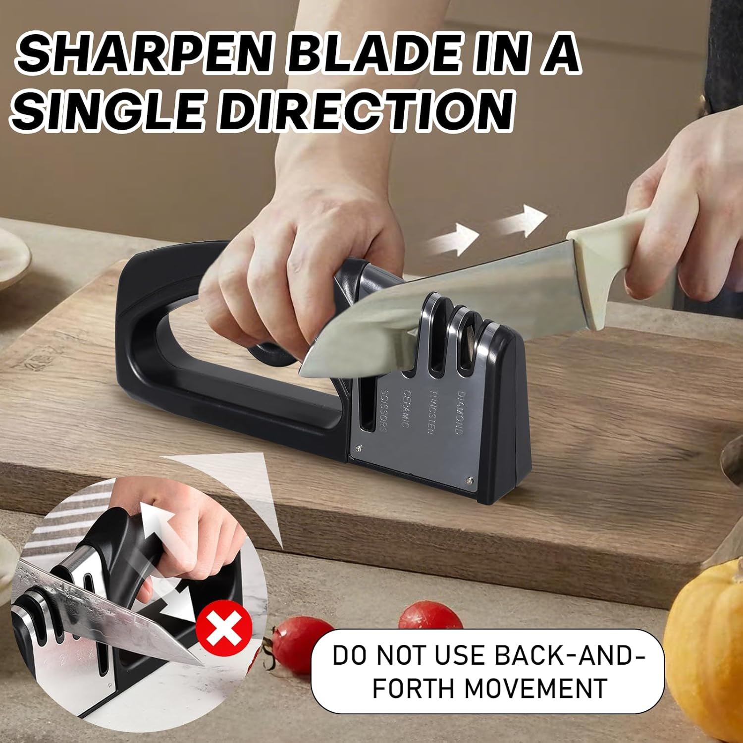 Kitchen Knife Sharpener Knife Sharpener for Kitchen Knives and Scissors, 4-In-1 Fast Sharpening Tool for Chefs and Home Kitchens (Black) image number 6