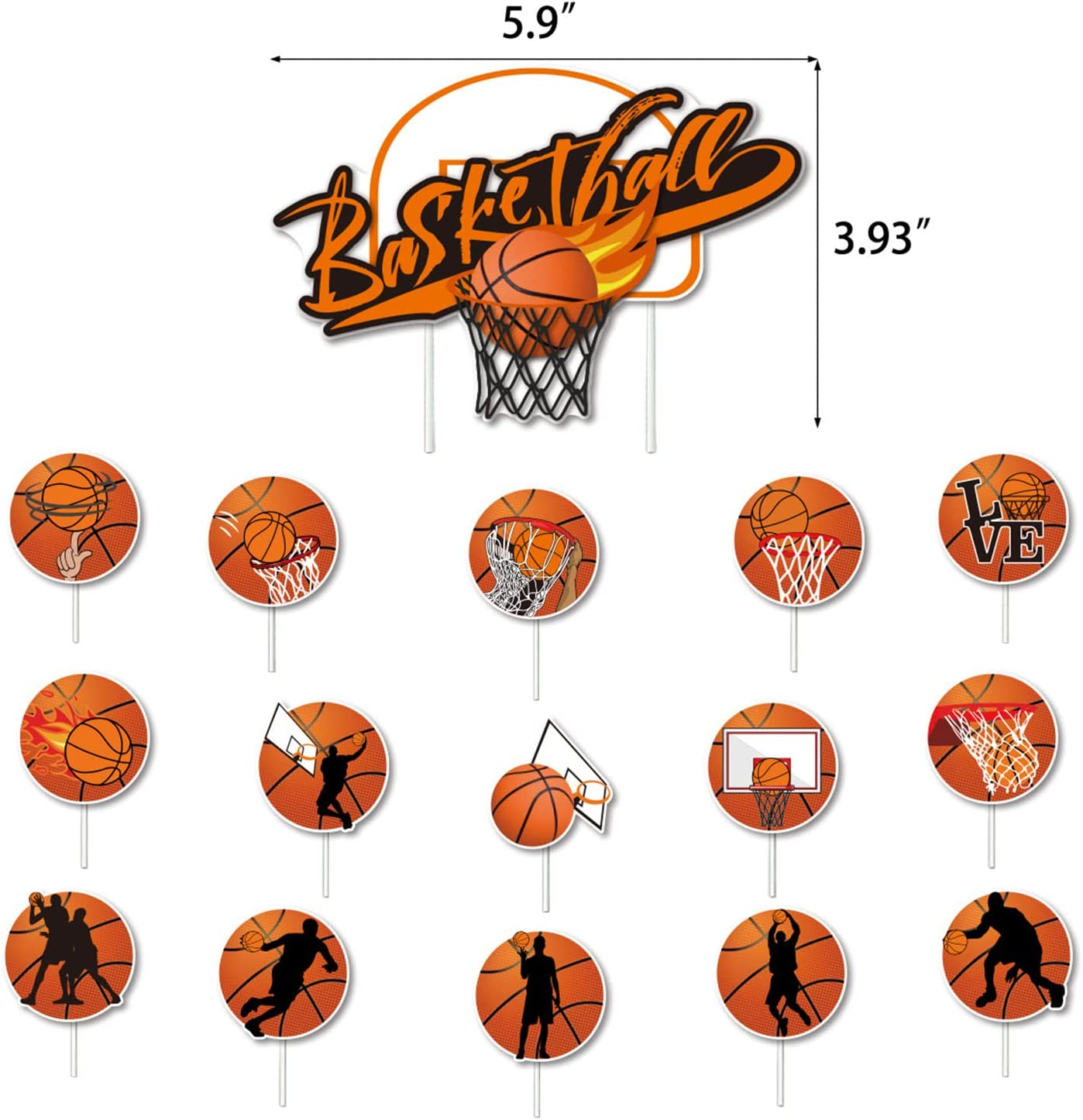 Yamibobo Basketball Party Supplies Kit, Basketball Foil & Latex Balloons, Banners, Cupcake Decorations, Cake Topper, Ribbons for Boys Sports Theme Birthday image number 5