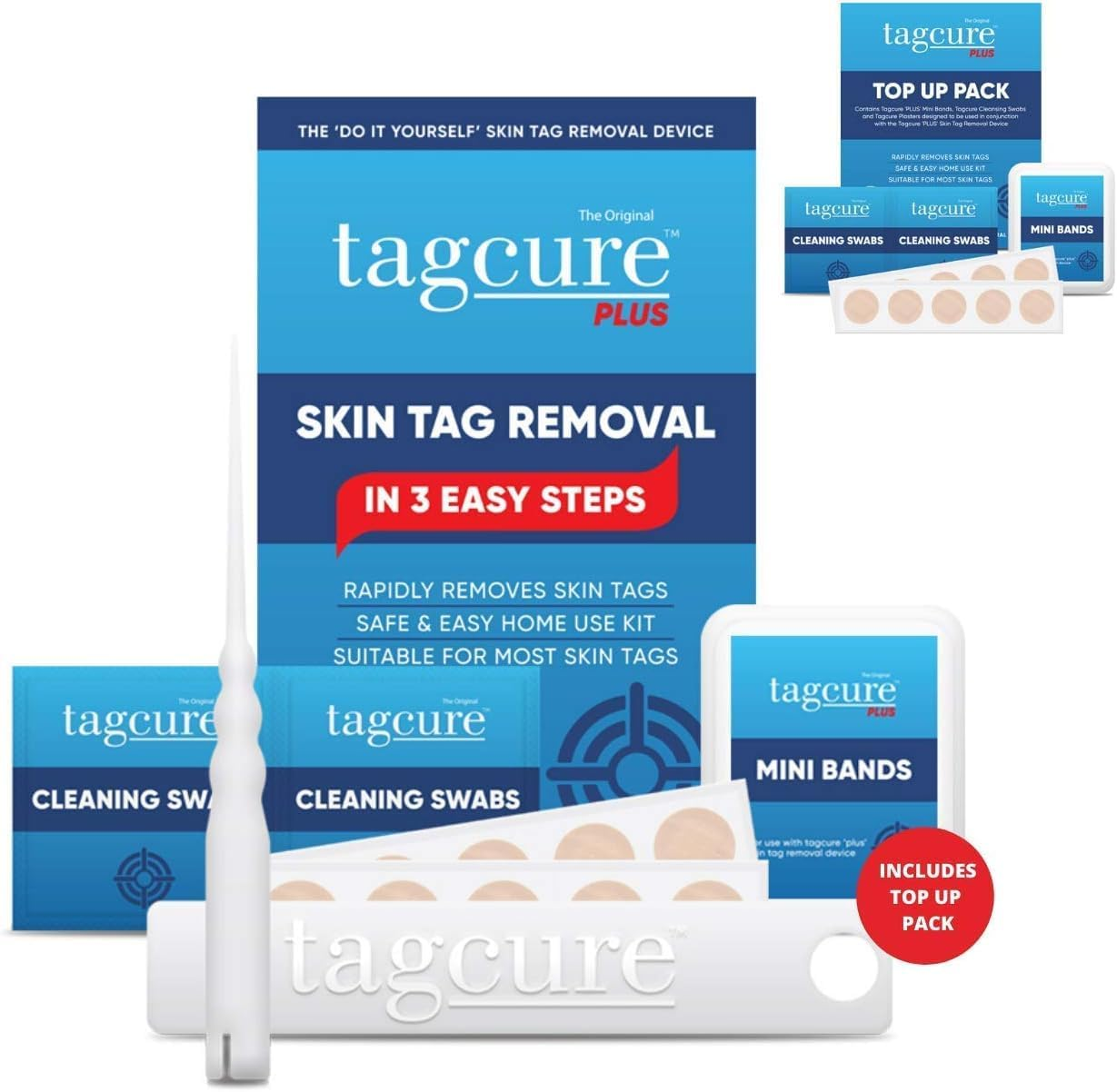 Tagcure Skin Tag Removal Top up Pack for Easy Skin Tag Removal - Includes 20 X Tag Bands, 20X Cleaning Swabs & 20X Plasters to Cover Tag Area image number 6